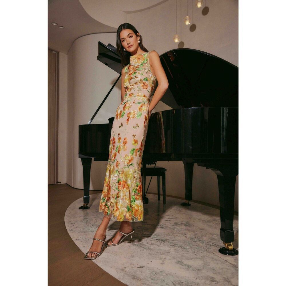 Elliatt Aella Butterfly Midi Dress Yellow weddings Guest Brunch Date size S NWT